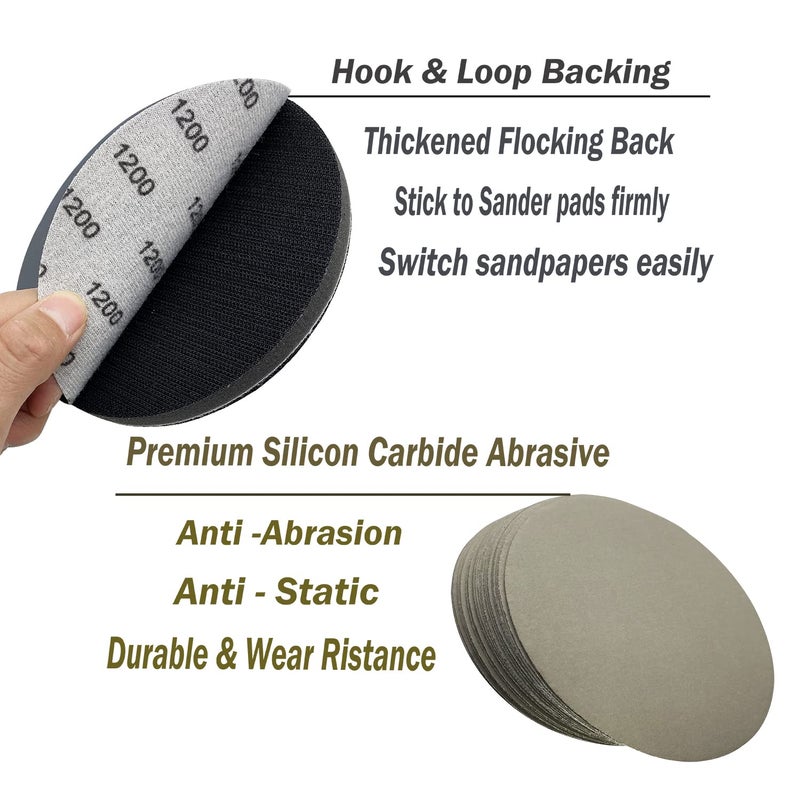 AutKerige 1200 Grit Wet Dry Sandpaper, 6 Inch 25 PCS Hook and Loop Sanding Discs with Premium Silicon Carbide Abrasive, Polishing Sandpaper Pads for Auto Polishing or Stretches Removing - Image 4